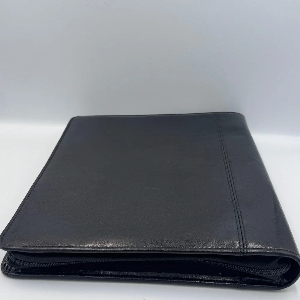 Foray Black Faux Leather Zippered Professional Portfolio Business Padfolio Case